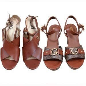 2 pairs Sz. 7.5M GBG Los Angeles Brown wedge heel sandals